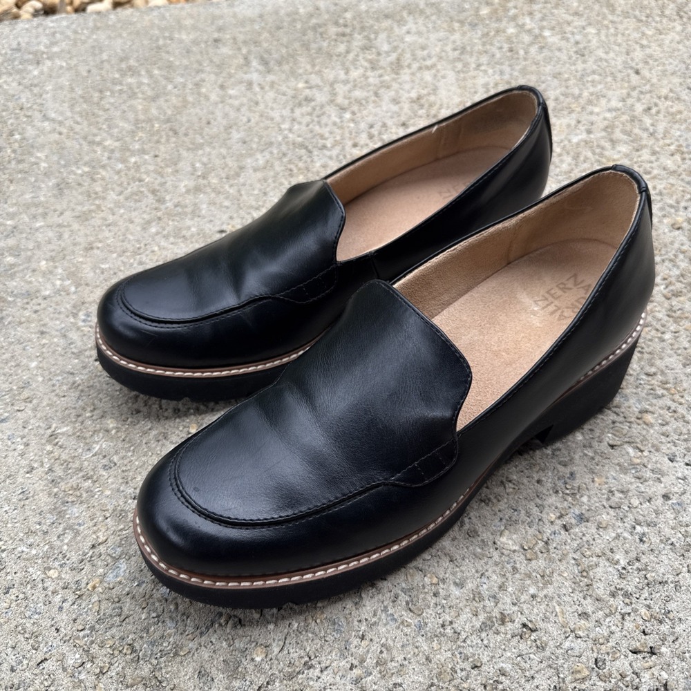 Naturalizer Cabaret Lug Sole Loafers Leather Black Women's Shoes Size 11 M